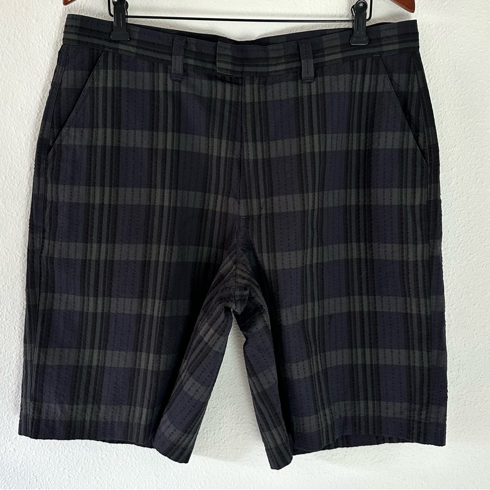 Patagonia Mens Shorts 35 Seersucker Textured Plaid Organic Cotton Blue Green